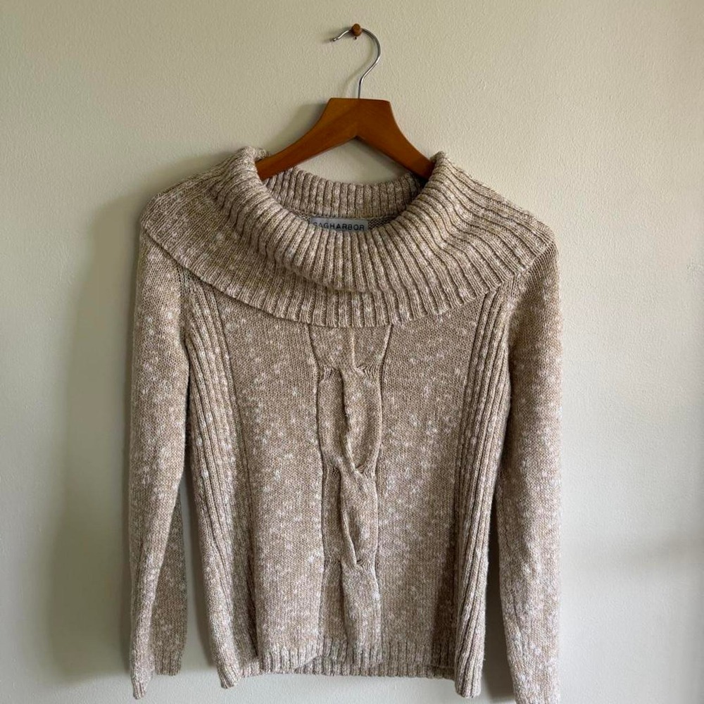 Sag Harbor cotton blend cream & tan boho cable knit sweater